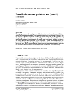 Portable Documents: Problems and (Partial) Solutions
