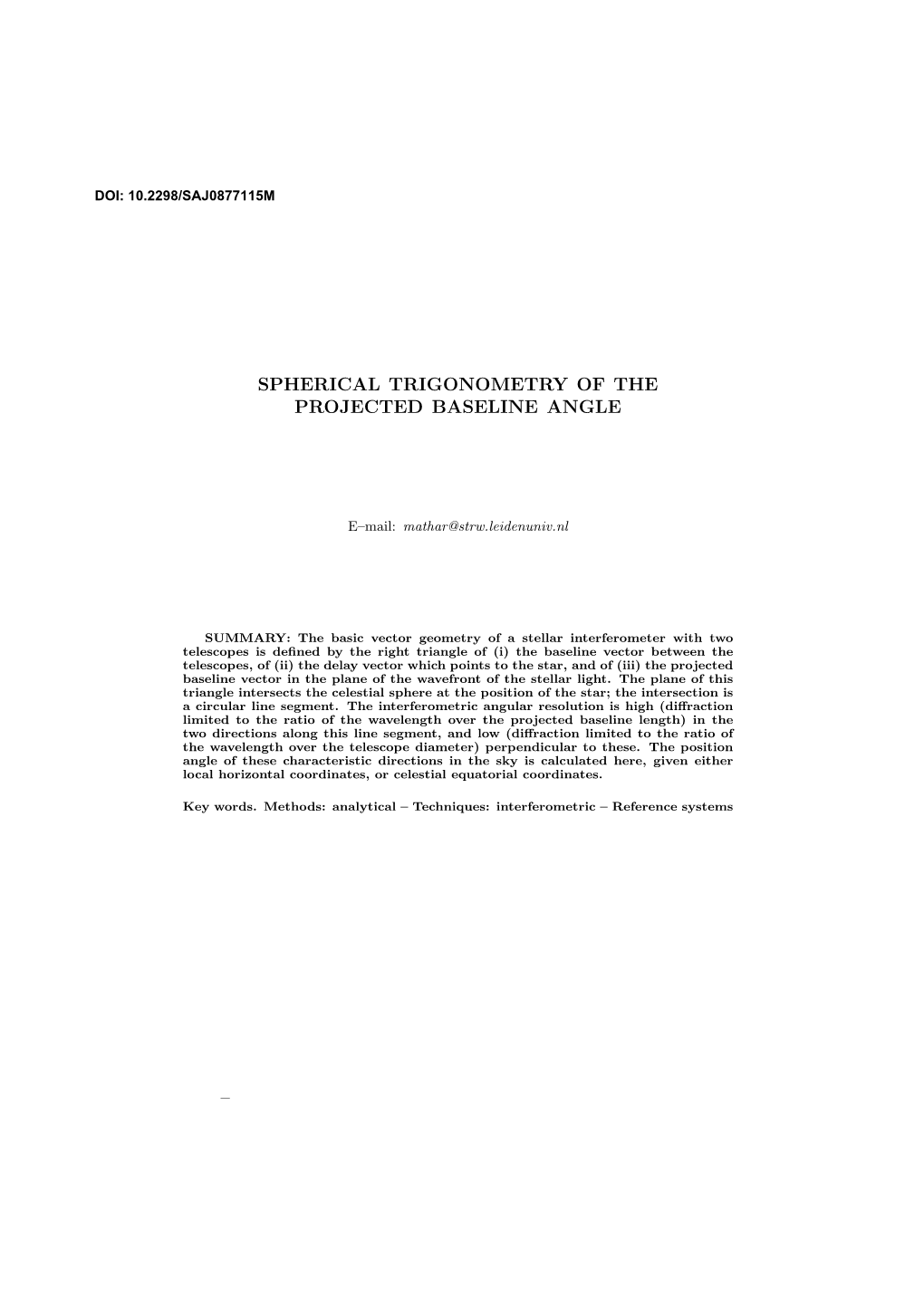 Spherical Trigonometry of the Projected Baseline Angle