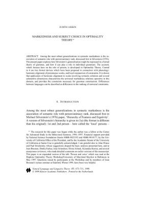 Markedness and Subject Choics in Optimality Theory