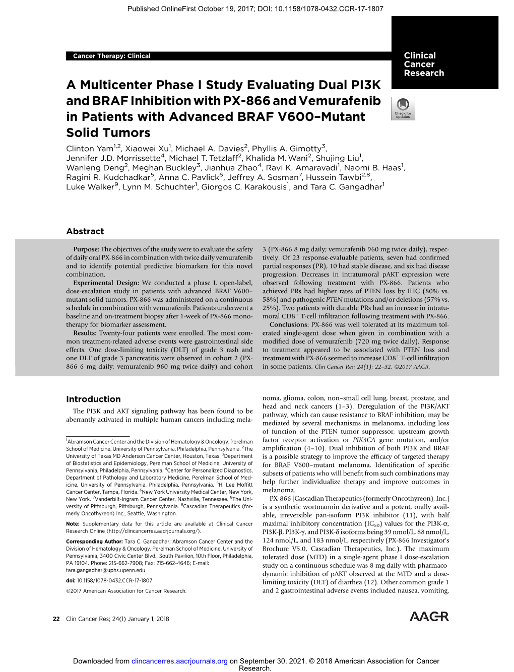 A Multicenter Phase I Study Evaluating Dual PI3K and BRAF