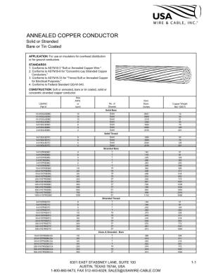 ANNEALED COPPER CONDUCTOR Solid Or Stranded Bare Or Tin Coated