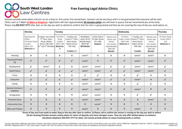 Free Evening Legal Advice Clinics