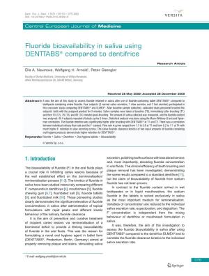 Fluoride Bioavailability in Saliva Using DENTTABS® Compared to Dentifrice