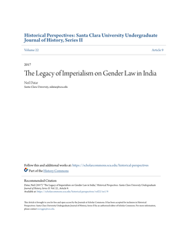 The Legacy of Imperialism on Gender Law in India Neil Datar Santa Clara Univeristy, Ndatar@Scu.Edu