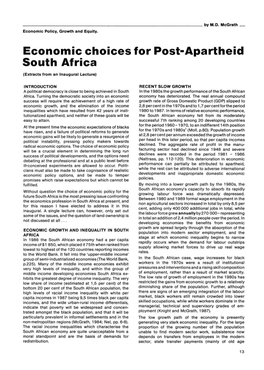 Economic Choices for Post-Apartheid South Africa