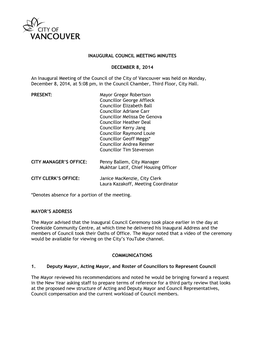Inaugural Council Meeting Minutes