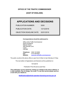 Applications and Decisions for England