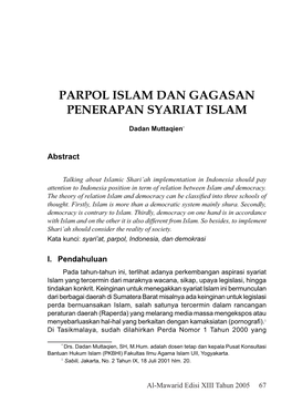 Parpol Islam Dan Gagasan Penerapan Syariat Islam