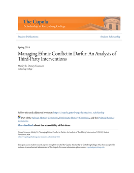 Managing Ethnic Conflict in Darfur: an Analysis of Third-Party Interventions Marley R