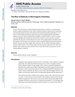 The Rise of Radicals in Bioinorganic Chemistry