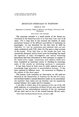 Musculus Sternalis in Filipinos' Sabas E