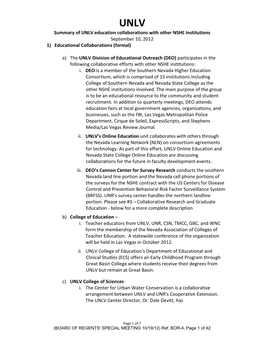 Draft Summary of UNLV Collaborations with Other NSHE Institutions