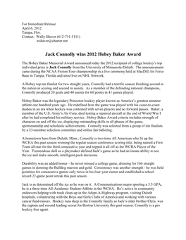 Minnesota Duluth's Jack Connolly Wins 2012 Hobey Baker Award