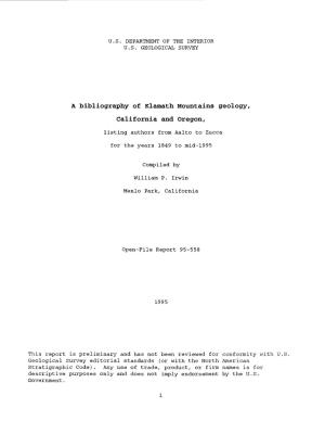 A Bibliography of Klamath Mountains Geology, California and Oregon