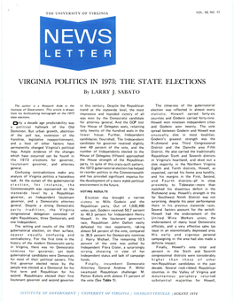 VIRGINIA POLITICS in 1973: the STATE ELECTIONS by LARRY J