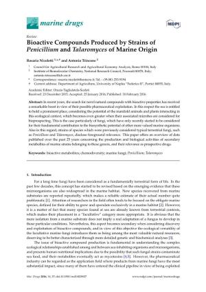 Bioactive Compounds Produced by Strains of Penicillium and Talaromyces of Marine Origin