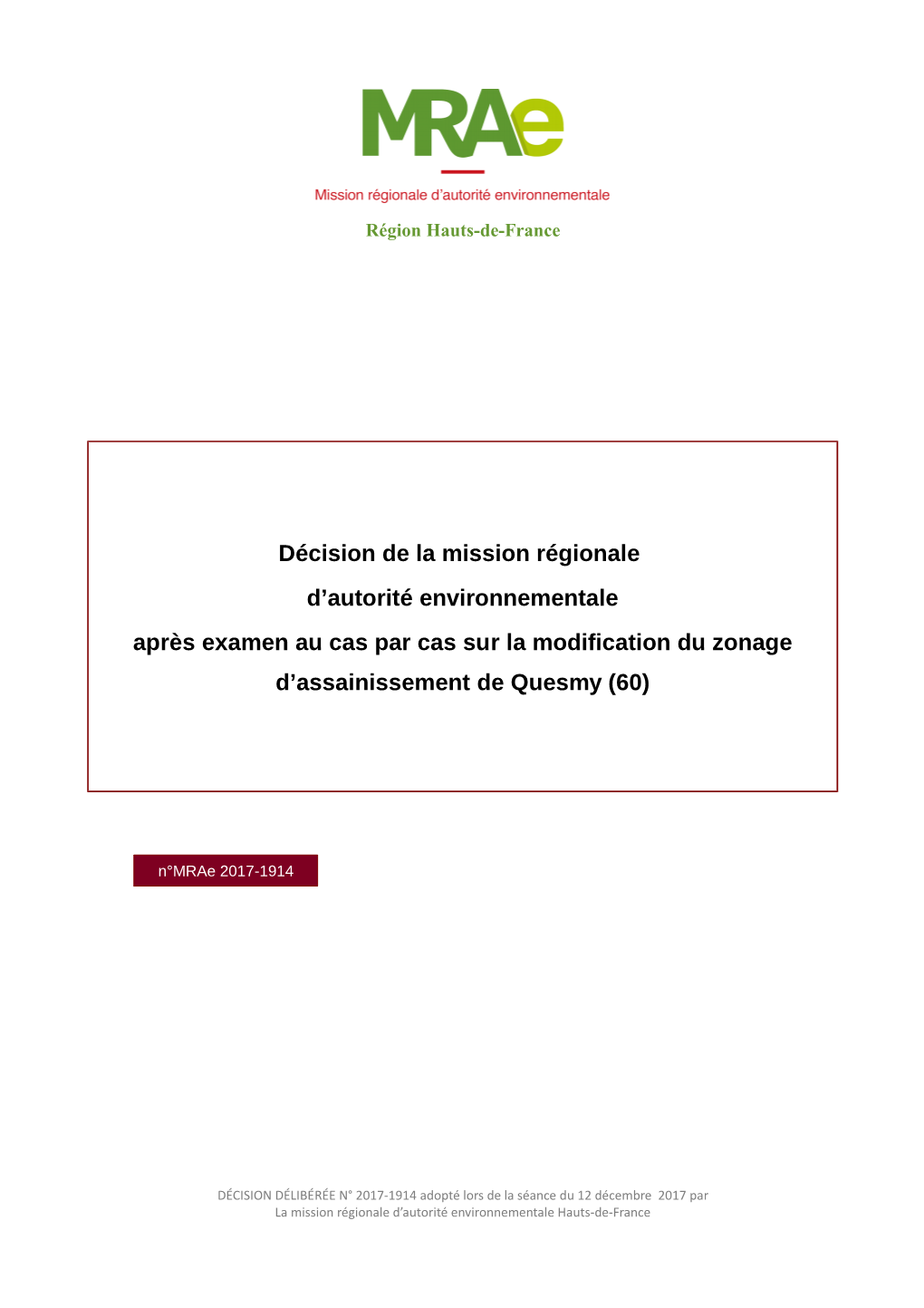 Décision De La Mission Régionale D'autorité Environnementale Après