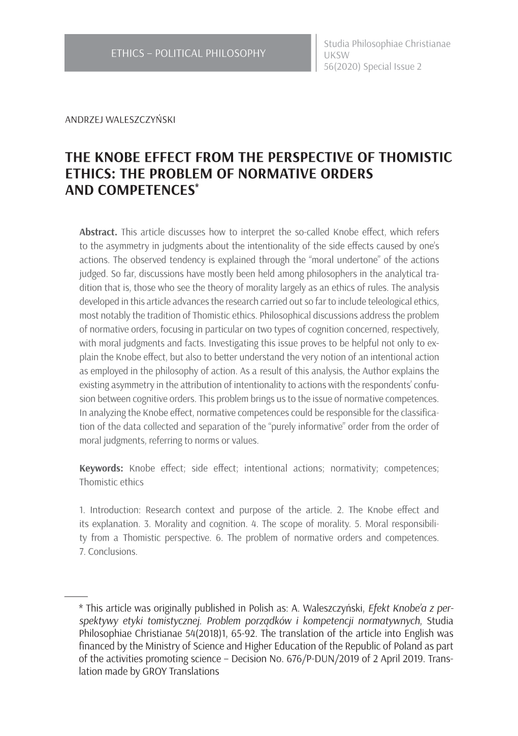 The Knobe Effect from the Perspective of Thomistic Ethics: the Problem of Normative Orders and Competences*