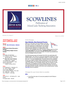 2018 Regattas - Send ILYA Changes Your Confirmed Dates New Website, New Renewal Process March Watch for a New Look to the ILYA Website in the Next 17-18 - Adv