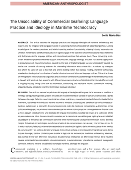 The Unsociability of Commercial Seafaring: Language Practice and Ideology in Maritime Technocracy