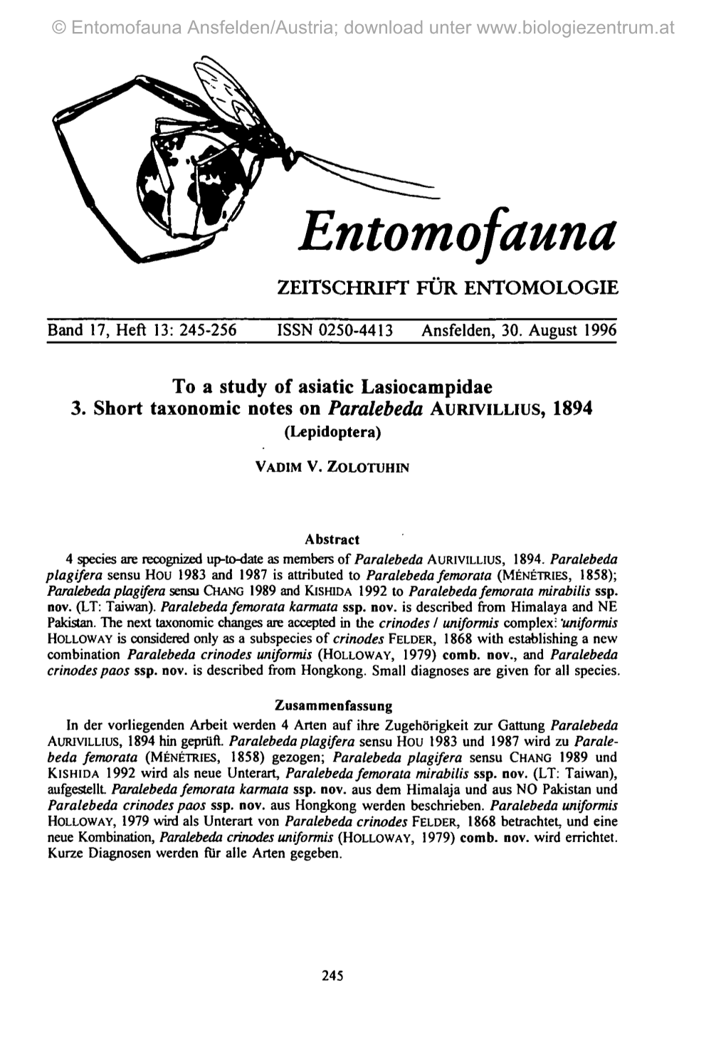 Entomofauna Ansfelden/Austria; Download Unter