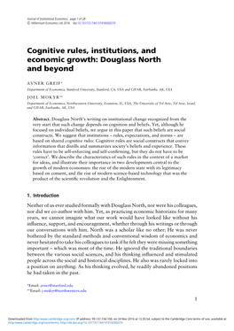 Cognitive Rules, Institutions, and Economic Growth: Douglass North and Beyond