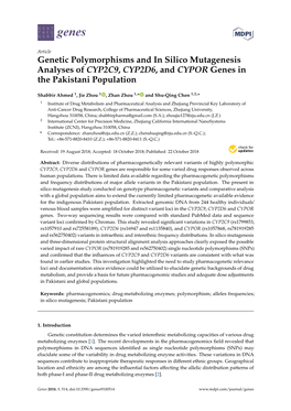 Genetic Polymorphisms and in Silico Mutagenesis Analyses of CYP2C9, CYP2D6, and CYPOR Genes in the Pakistani Population