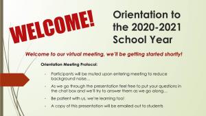 Orientation to the 2020-2021 School Year