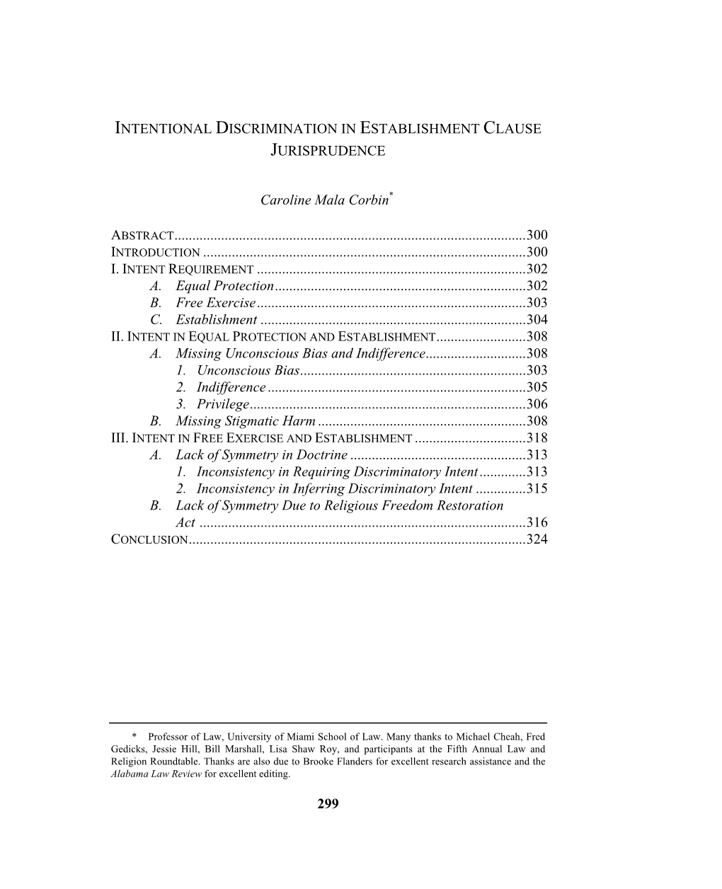 Intentional Discrimination in Establishment Clause Jurisprudence