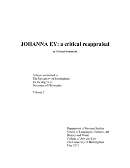 JOHANNA EY: a Critical Reappraisal Vol 1
