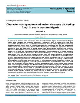 Characteristic Symptoms of Melon Diseases Caused by Fungi in South Western Nigeria