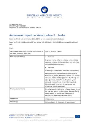 Assessment Report on Viscum Album L., Herba