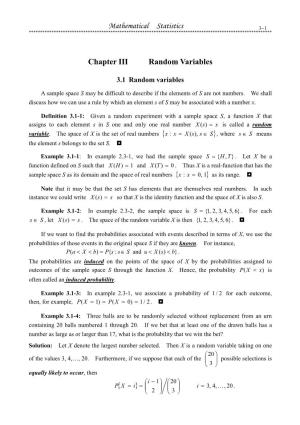 Mathematical Statistics Chapter III Random Variables } }