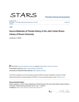 Source Materials of Florida History in the John Carter Brown Library of Brown University