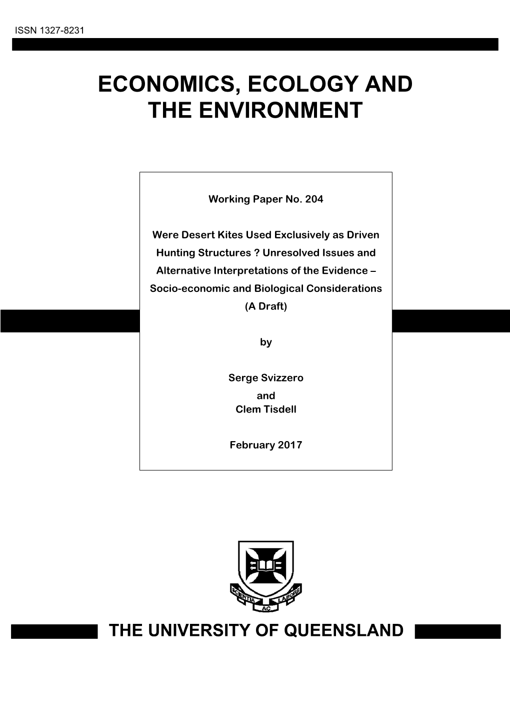 Economics, Ecology and the Environment