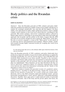 Body Politics and the Rwandan Crisis