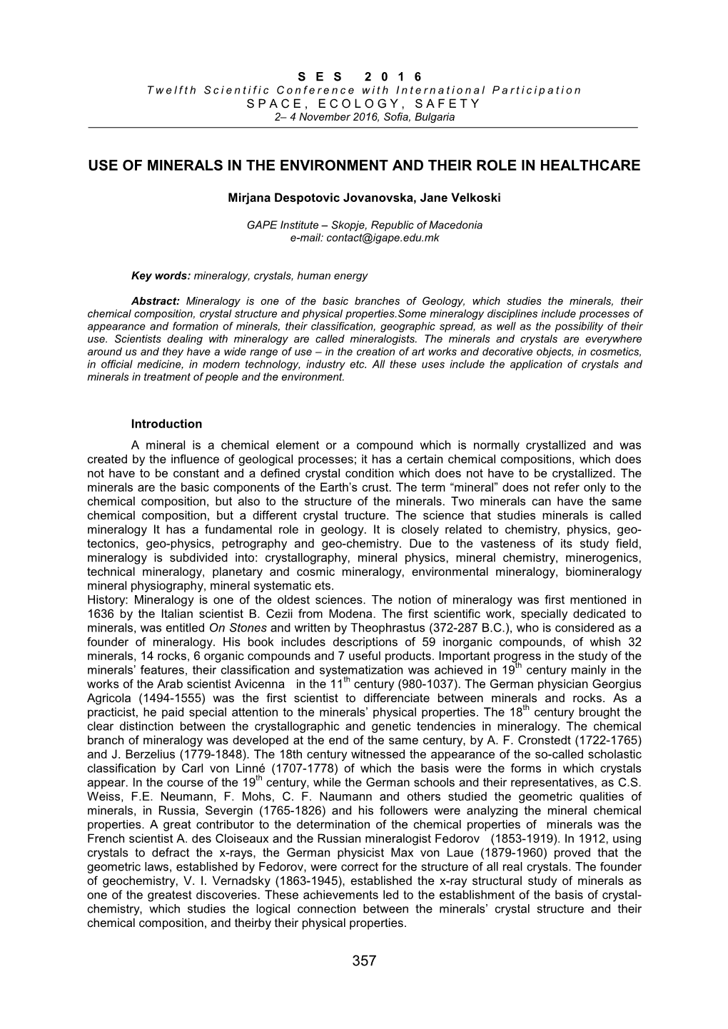 357 Use of Minerals in the Environment and Their Role