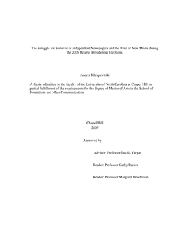 The Struggle for Survival of Independent Newspapers and the Role of New Media During the 2006 Belarus Presidential Elections