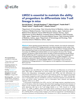 LMO2 Is Essential to Maintain the Ability of Progenitors to Differentiate