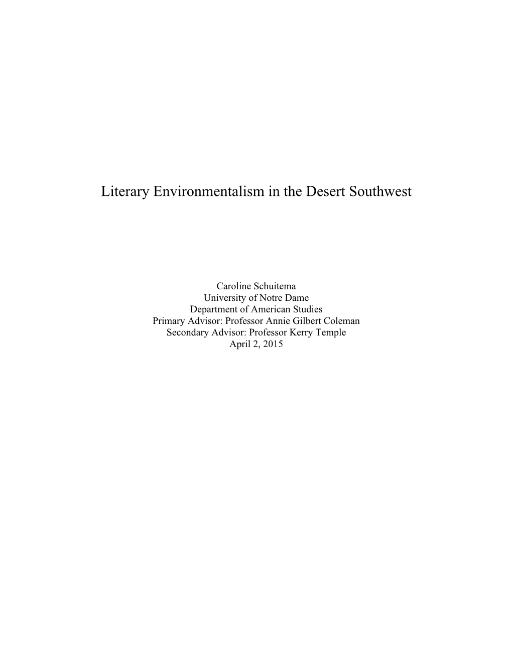 Literary Environmentalism in the Desert Southwest