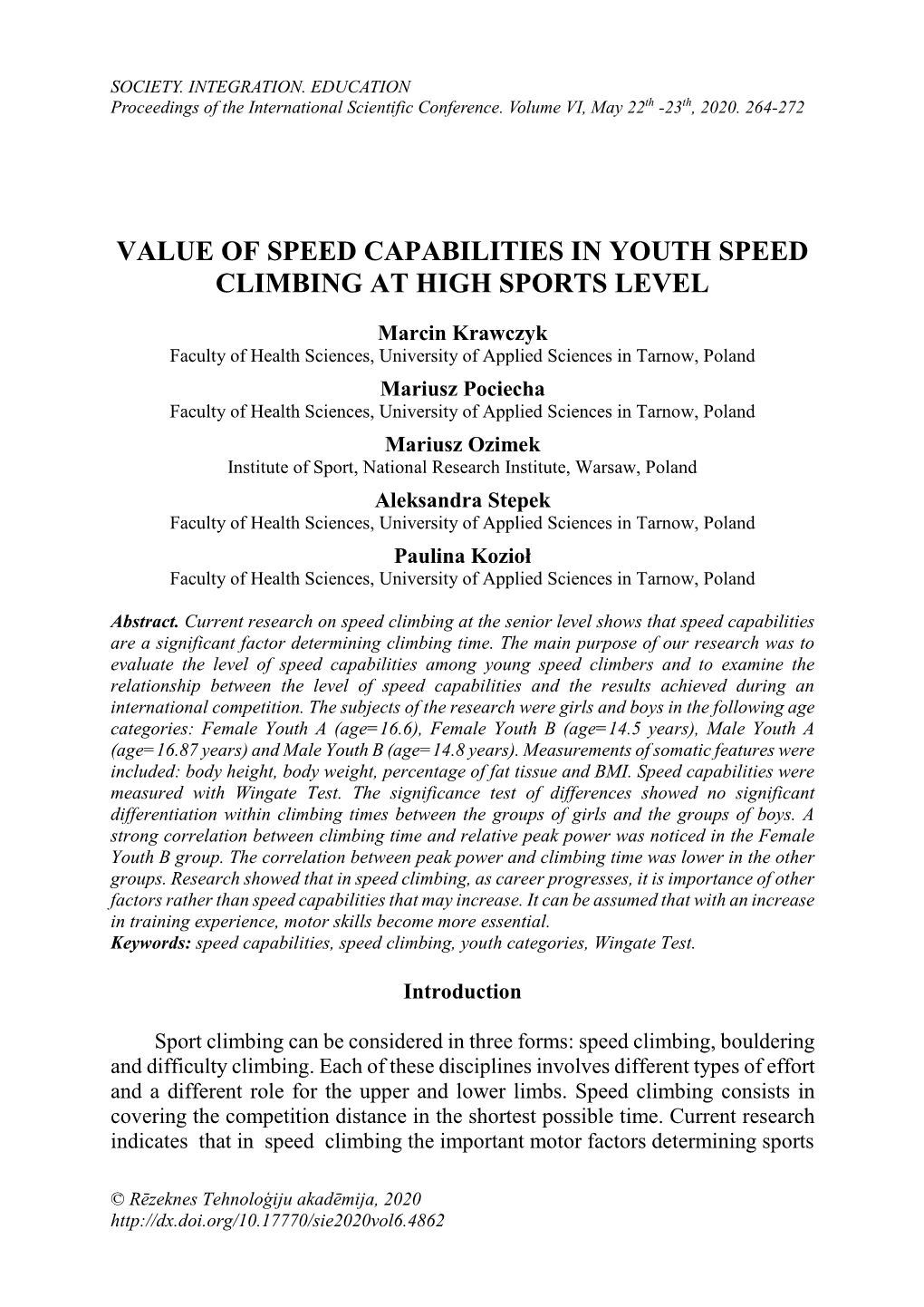 Value of Speed Capabilities in Youth Speed Climbing at High Sports Level