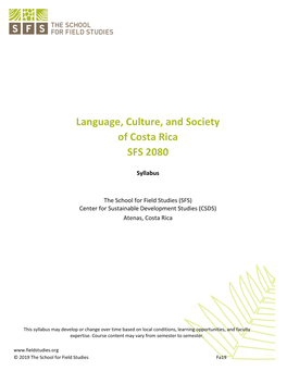 Language, Culture, and Society of Costa Rica SFS 2080
