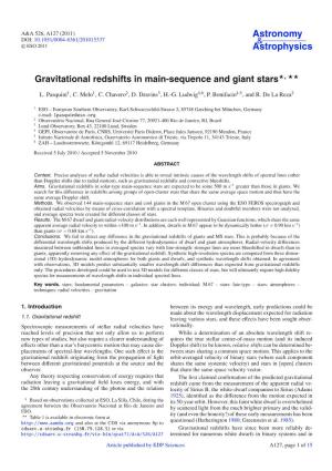 Gravitational Redshifts in Main-Sequence and Giant Stars�, 