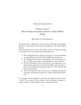 Nata Per Morire” Music Memory and Memory of Music in Early Modern Europe
