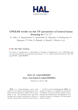 CPLEAR Results on the CP Parameters of Neutral Kaons Decaying to Π+Π−Π0 R