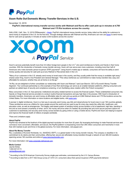 Xoom Rolls out Domestic Money Transfer Services in the U.S