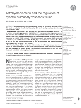 Tetrahydrobiopterin and the Regulation of Hypoxic Pulmonary Vasoconstriction