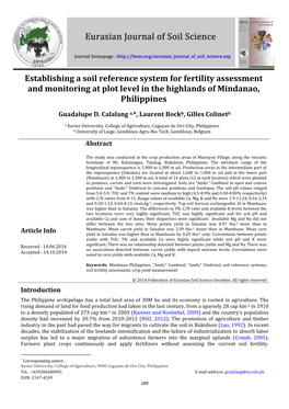 Establishing a Soil Reference System for Fertility Assessment and Monitoring at Plot Level in the Highlands of Mindanao, Philippines