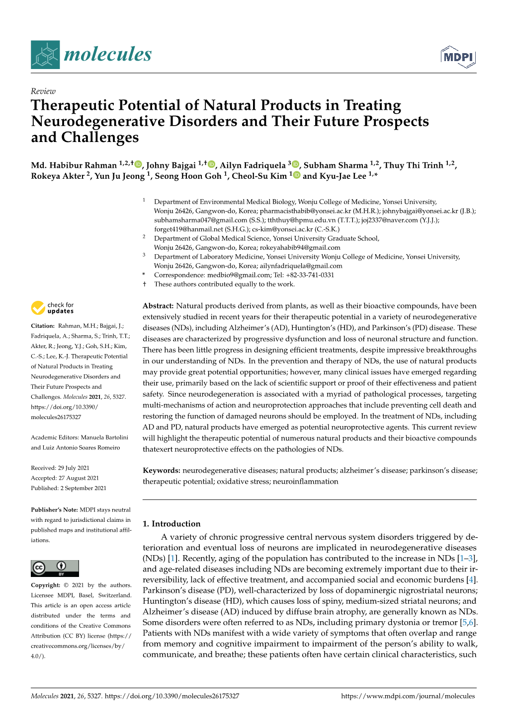 Therapeutic Potential of Natural Products in Treating Neurodegenerative Disorders and Their Future Prospects and Challenges