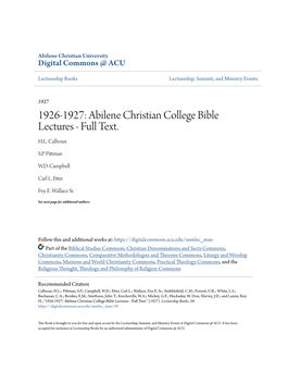 Abilene Christian College Bible Lectures - Full Text
